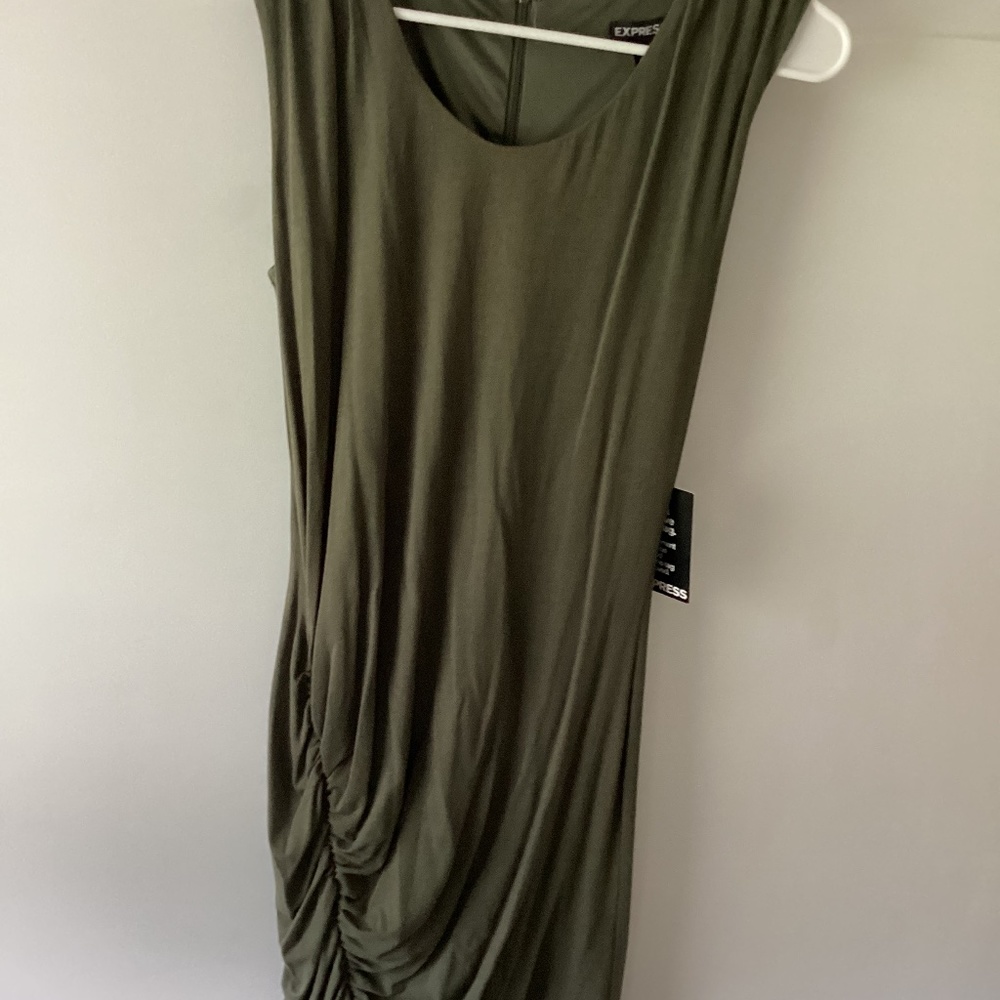 Express casual olive sleeveless ruched mini dress. Size S